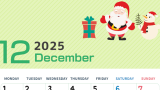 2025年12月縦型の月曜始まり 行事イラストのかわいいA4無料カレンダー