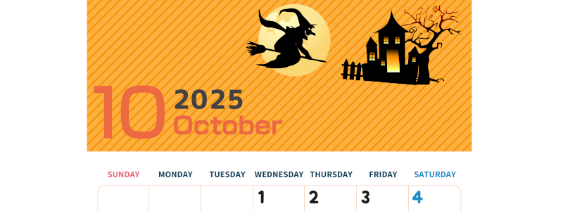 2025年10月縦型の日曜始まり お屋敷イラストのかわいいA4無料カレンダー