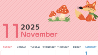 2025年11月縦型の日曜始まり 小動物イラストのかわいいA4無料カレンダー