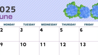 2025年6月横型の日曜始まり 季節の花イラストのかわいいA4無料カレンダー