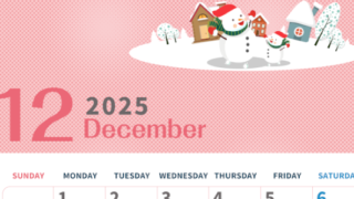 2025年12月縦型の日曜始まり 雪景色イラストのかわいいA4無料カレンダー