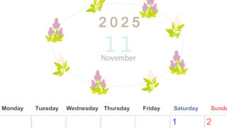 2025年11月縦型の月曜始まり 花イラストのかわいいA4無料カレンダー