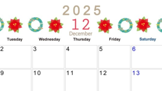 2025年12月横型の月曜始まり ポインセチアがかわいいイラストA4無料カレンダー