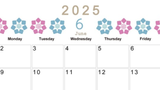 2025年6月横型の日曜始まり あじさいイラストのかわいいA4無料カレンダー