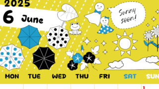 2025年6月縦型の月曜始まり 季節イラストのかわいいA4無料カレンダー