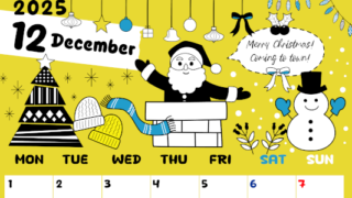 2025年12月縦型の月曜始まり サンタのイラストがかわいいA4無料カレンダー