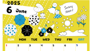 2025年6月縦型の日曜始まり 季節イラストのかわいいA4無料カレンダー