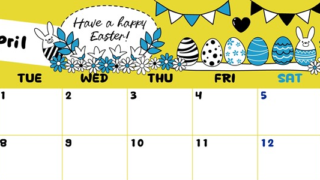 2025年4月横型の月曜始まり イースターエッグイラストのかわいいA4無料カレンダー