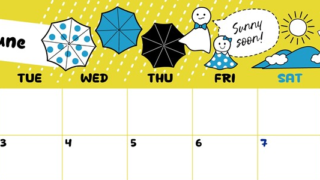 2025年6月横型の月曜始まり 季節イラストのかわいいA4無料カレンダー