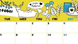 2025年10月横型の月曜始まり 鹿のイラストがかわいいA4無料カレンダー