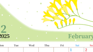 2025年2月縦型の月曜始まり 黄色花がおしゃれなイラストA4無料カレンダー