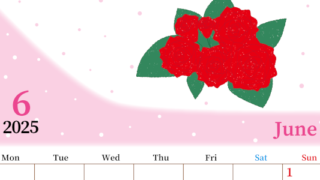 2025年6月縦型の月曜始まり 薔薇イラストのおしゃれA4無料カレンダー