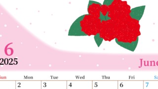 2025年6月縦型の日曜始まり 薔薇イラストのおしゃれA4無料カレンダー