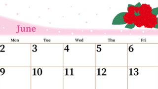 2025年6月横型の日曜始まり 薔薇イラストのおしゃれA4無料カレンダー