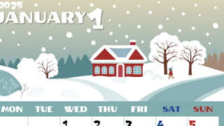 2025年1月縦型の月曜始まり 北欧デザインイラストのかわいいA4無料カレンダー