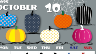 2025年10月縦型の月曜始まり パンプキンがかわいいイラストA4無料カレンダー