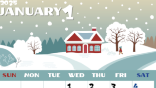 2025年1月縦型の日曜始まり 北欧チックなイラストのかわいいA4無料カレンダー