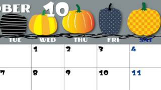 2025年10月横型の月曜始まり パンプキンがかわいいイラストA4無料カレンダー