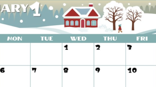 2025年1月横型の日曜始まり 北欧調なイラストのかわいいA4無料カレンダー