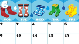 2025年6月横型の日曜始まり 長靴イラストのかわいいA4無料カレンダー
