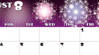 2025年8月横型の日曜始まり 風物詩イラストのかわいいA4無料カレンダー