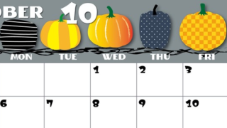 2025年10月横型の日曜始まり パンプキンがかわいいイラストA4無料カレンダー