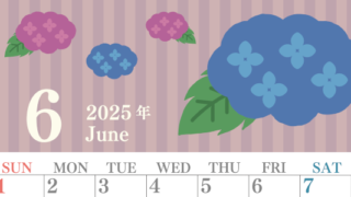 2025年6月縦型の日曜始まり アジサイがおしゃれなイラストA4無料カレンダー