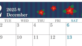 2025年12月横型の月曜始まり ポインセチアのイラストおしゃれA4無料カレンダー