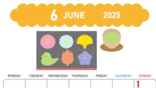 2025年6月縦型の月曜始まり 和菓子イラストのかわいいA4無料カレンダー