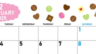 2025年2月横型の月曜始まり チョコのイラストがかわいいA4無料カレンダー