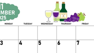 2025年11月横型の日曜始まり ぶどうイラストのかわいいA4無料カレンダー