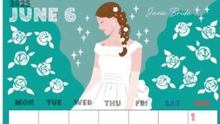 2025年6月縦型の月曜始まり 白薔薇イラストのかわいいA4無料カレンダー