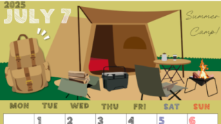 2025年7月縦型の月曜始まり 夏休みイラストのかわいいA4無料カレンダー