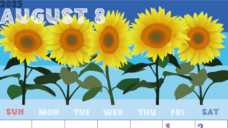 2025年8月縦型の日曜始まり 夏らしいイラストのかわいいA4無料カレンダー