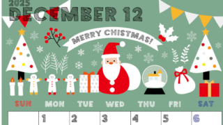 2025年12月縦型の日曜始まり 季節の行事イラストがかわいいA4無料カレンダー