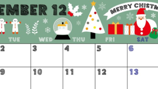 2025年12月横型の月曜始まり 季節の行事イラストがかわいいA4無料カレンダー