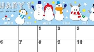 2025年1月横型の日曜始まり スノーマンイラストのかわいいA4無料カレンダー