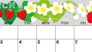 2025年3月横型の日曜始まり 苺花イラストのかわいいA4無料カレンダー