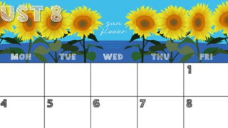 2025年8月横型の日曜始まり 夏らしいイラストのかわいいA4無料カレンダー