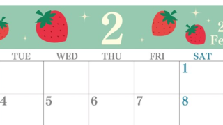 2025年2月横型の月曜始まり いちごがかわいいイラストA4無料カレンダー