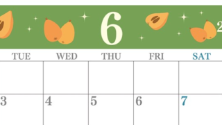 2025年6月横型の月曜始まり びわのイラストがかわいいA4無料カレンダー