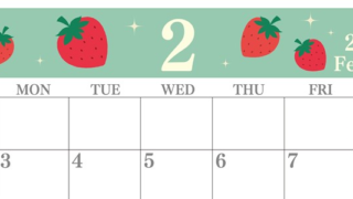2025年2月横型の日曜始まり いちごがかわいいイラストA4無料カレンダー