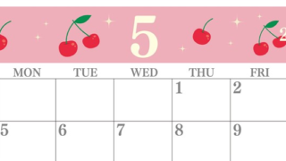 2025年5月横型の日曜始まり さくらんぼイラストのかわいいA4無料カレンダー