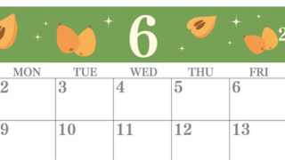 2025年6月横型の日曜始まり びわのイラストがかわいいA4無料カレンダー