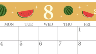 2025年8月横型の日曜始まり 西瓜イラストのかわいいA4無料カレンダー