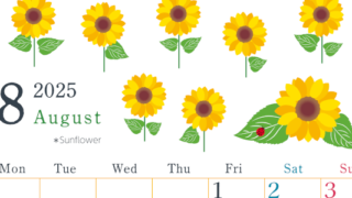 2025年8月縦型の月曜始まり 夏の花のイラストがかわいいA4無料カレンダー