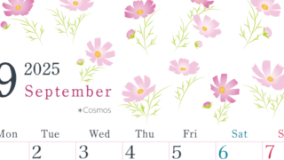 2025年9月縦型の月曜始まり コスモスがかわいいイラストA4無料カレンダー