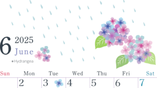 2025年6月縦型の日曜始まり 梅雨の季節イラストのかわいいA4無料カレンダー