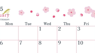 2025年1月横型の日曜始まり うぐいすイラストのかわいいA4無料カレンダー