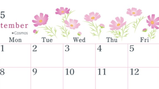 2025年9月横型の日曜始まり コスモスがかわいいイラストA4無料カレンダー